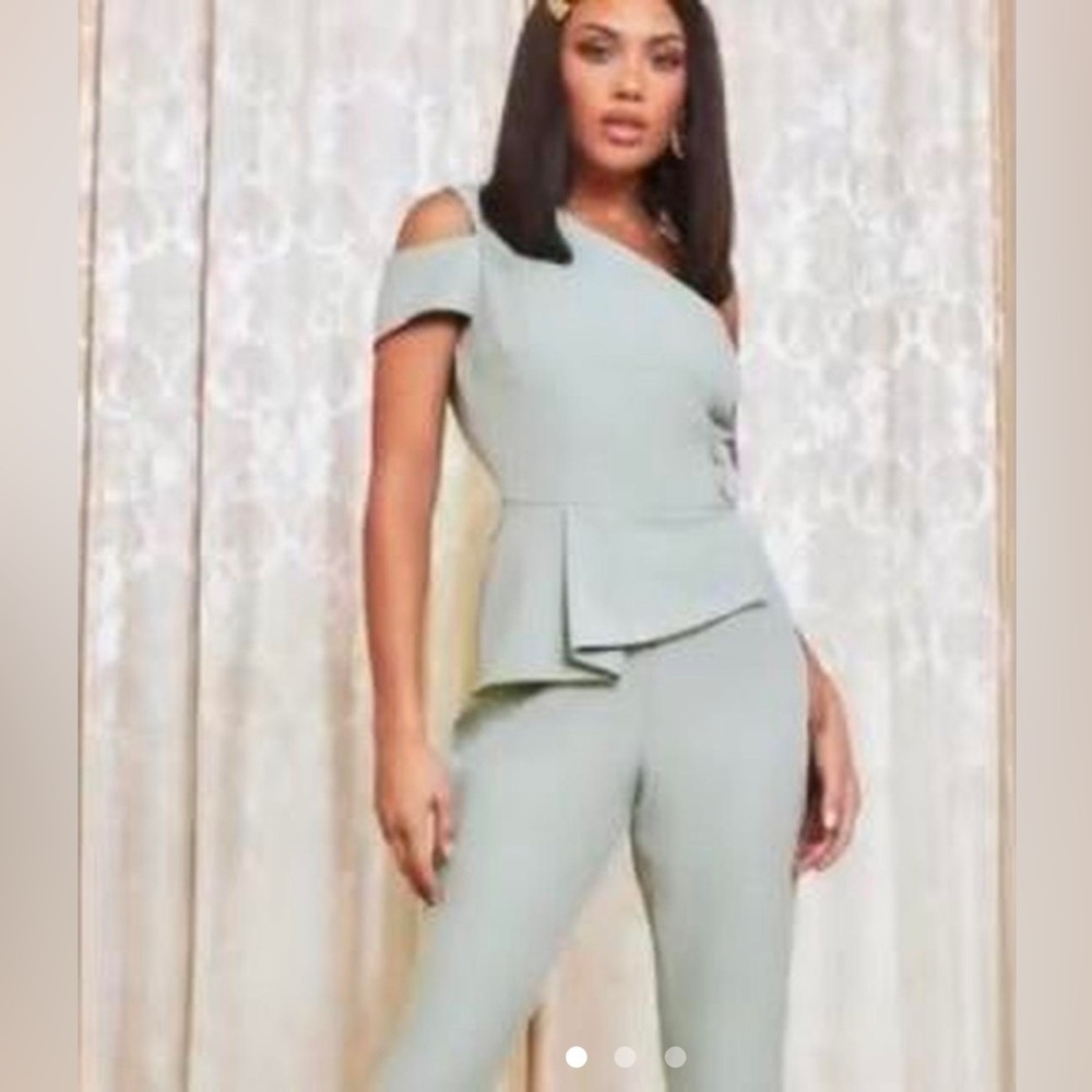 Lavish Alice Light Green Off-Shoulder Jumpsuit